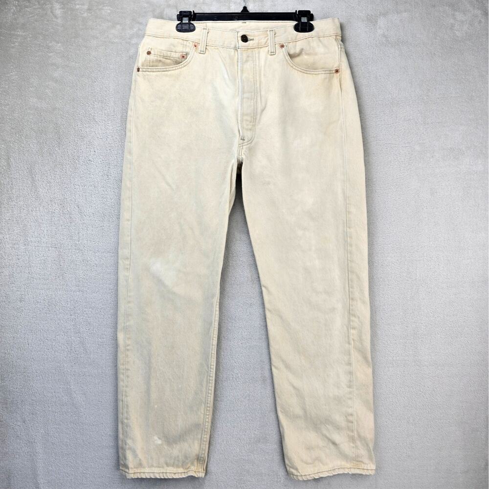 Vintage Levis 501 Jeans Mens Fits 34x29 Beige Off White USA Made 80s (Tag 36x30)